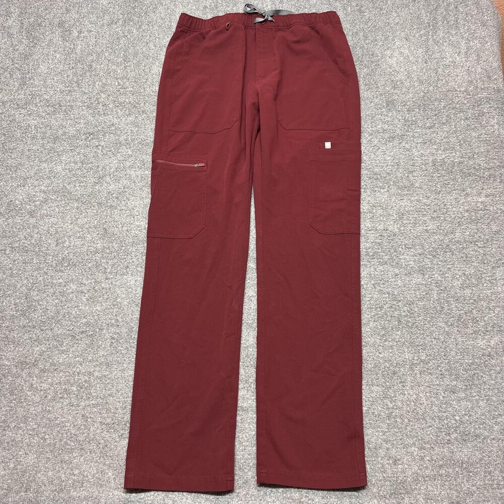 FIGS Technical Collection Pants Men Medium Red Cargo Elastic Waist Scrub Medical